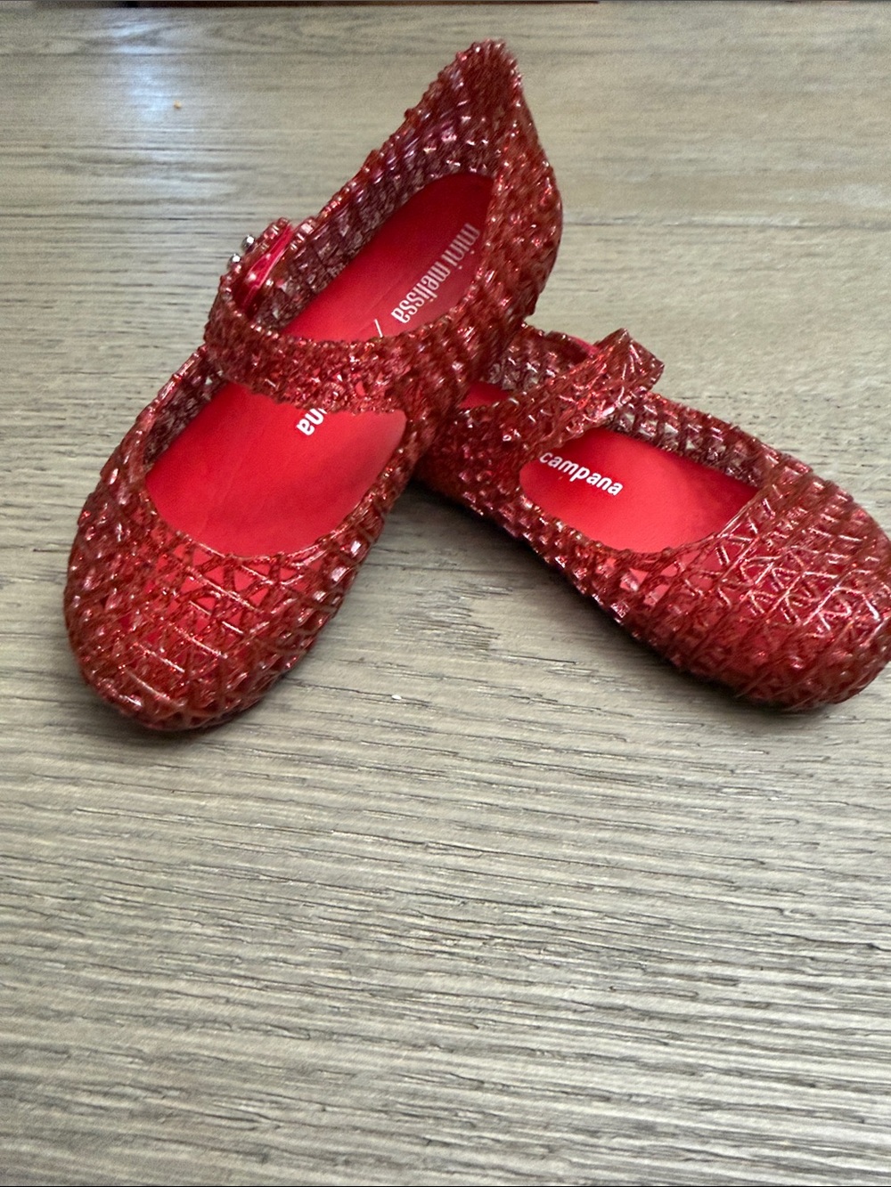 Mini Melissa Campana 8 Red Glitter Jelly Mary Jane Shoes